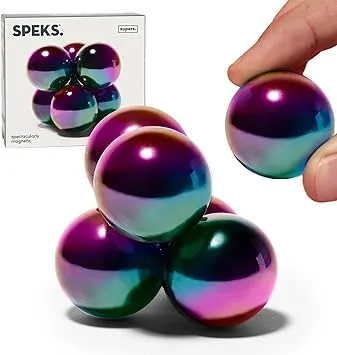 Speks Supers, 33mm Magnets Balls Fidget Toys for Adults, Set of 6, Great Office Desk Decorations and Stress Relief Gifts, Oil Slick