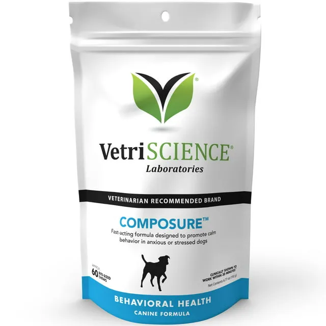 VetriScience Composure for Dogs, Calming Behavior and Anxiety Support, Chicken Flavor, 60 Soft Chews