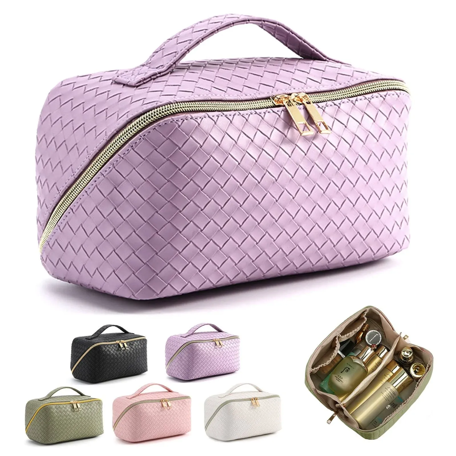 MINGRI Large Capacity Travel Cosmetic Bag for Womenmakeup Bag Travelling PU ...