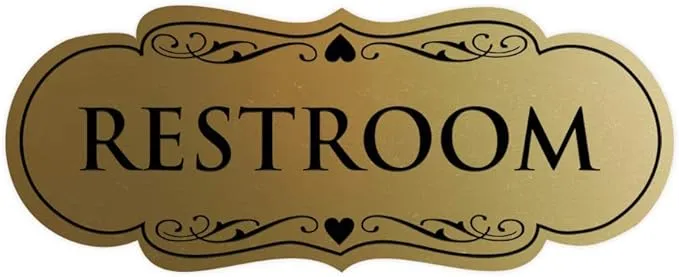 Designer Restroom Sign - Brushed Gold - Large, Size: 3-1/2 x 9 - Large