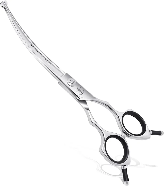 Hashimoto Dog Scissors for Grooming, Curved Dog Grooming Scissors with Safety Round Tips, 6.5 inch, Curved Blade, Light Weight, No Stabbing with Blun