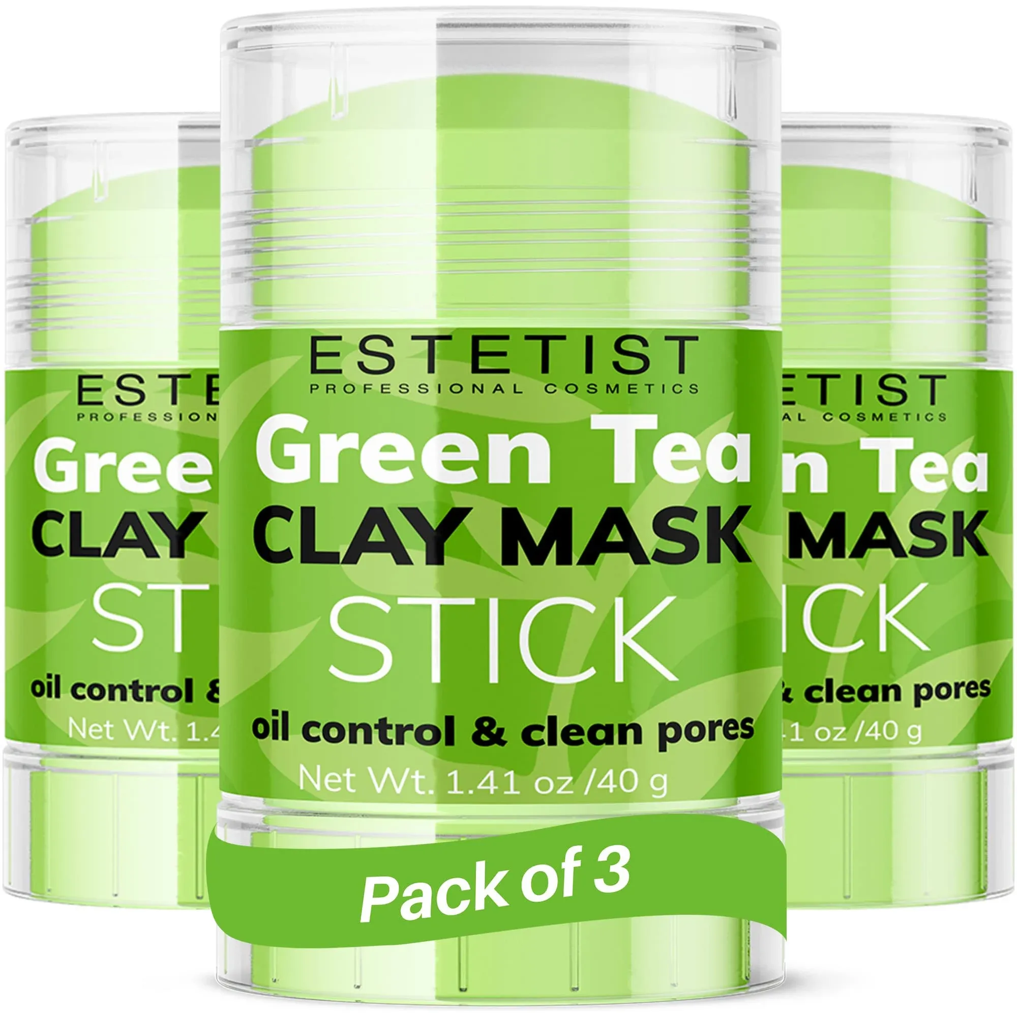 Green Tea Clay Mask Stick Set Purifying Face Mask Replenishing Moisture Deep Pore Cleanser Blackhead Remover Oil Control Skin Detoxifying Natural Anti-Acne Treatment for All Skin Types Pack of 3