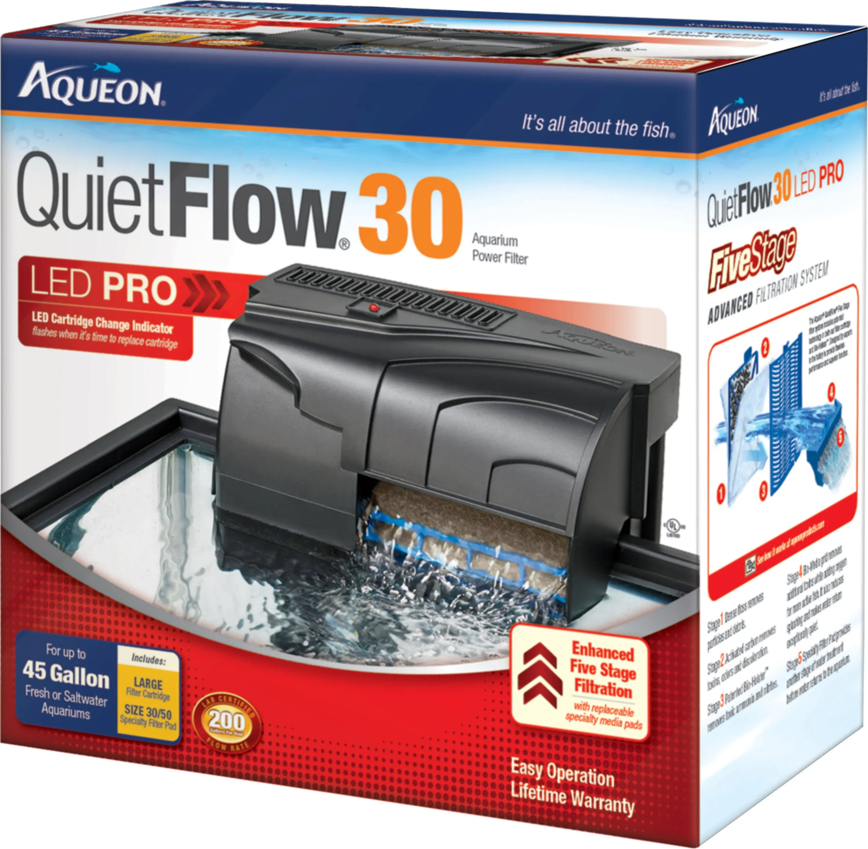 Aqueon QuietFlow Internal Aquarium Power Filter, AT30