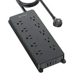 TROND Surge Protector Power Strip 10ft, 4000J, ETL Listed, 10 Widely Spaced Outlets, 2 USB A & 2 USB C Ports, Flat Plug Long Extension Cord, Wall Mountable, for Home Office Entertainment, Black