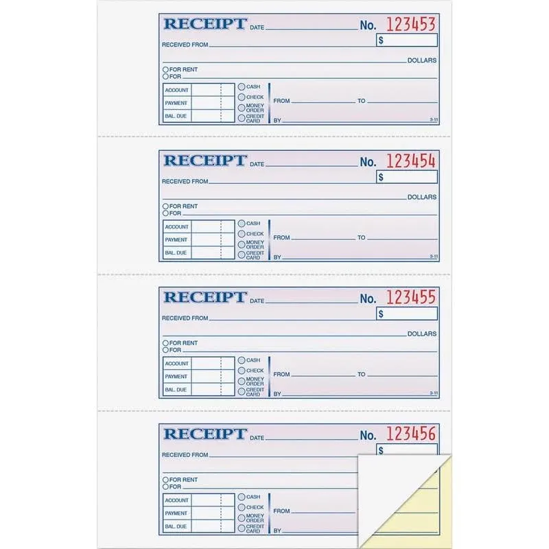 Adams® Money/Rent Receipt Record Book, 2-Part, Carbonless, 4 per Page, 200...