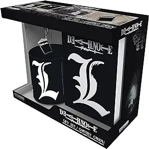 ABYSTYLE Death Note Detective L Gift Set Includes Ceramic Coffee Tea Mug 11 Oz. Hardcover Notebook & Metal Keychain Anime Manga Drinkware Merch Accessories 3 Pcs (3 Pc Gift Set)