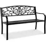 Best Choice Products Outdoor Patio Garden Bench Park Yard Furniture Porch Chair with Steel Frame, Black, 50"