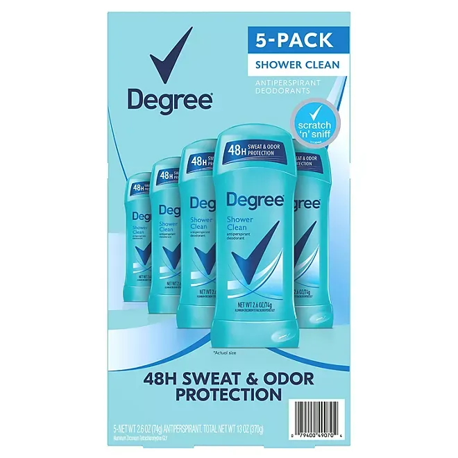 Degree Advanced Antiperspirant Deodorant Shower Clean, 48-Hour Sweat & Odor Protection Antiperspirant for Women with MotionSense Technology 2.6 oz(Pack of 6)