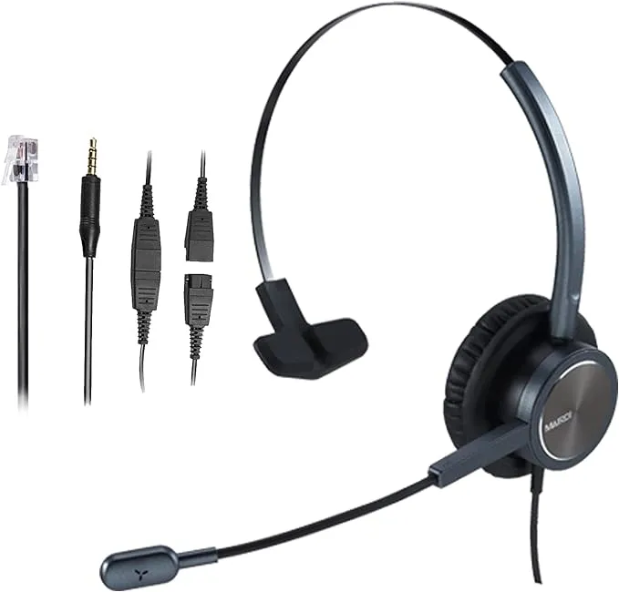 Office Headset with Noise Canceling Microphone, Mono Call Center Telephone Heads