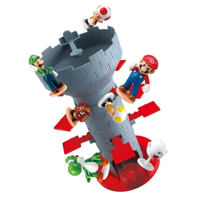 Epoch Games Super Mario Blow Up! Shaky Tower Balancing Game, Tabletop Skill and Action Game with Collectible Super Mario Action Figures