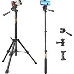 70-Inch Camera/Phone Tripod Monopod Aluminum Lightweight Compact for Travel Pan Head QR Plate for DSLR Vlogging Camera with Phone Mount and Carrying Bag by Besnfoto