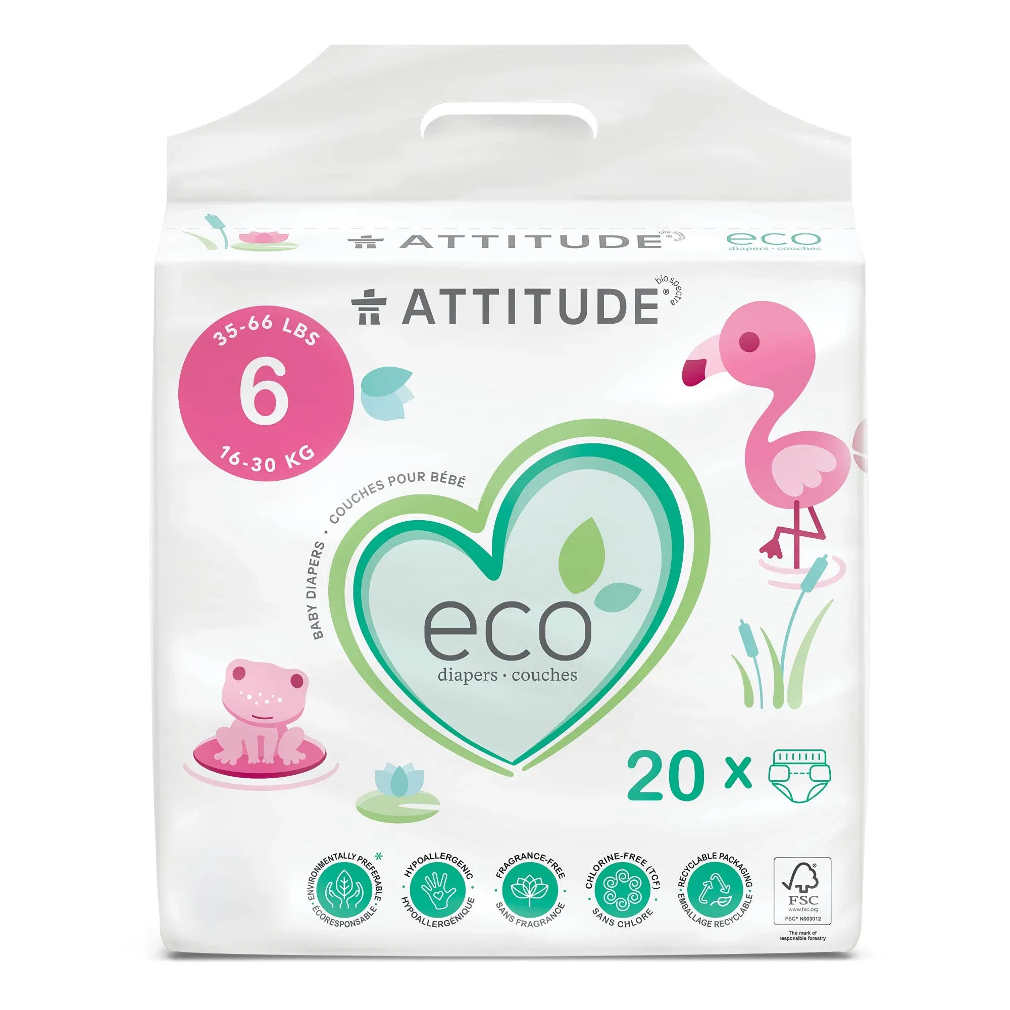 Attitude, Baby Diapers XL Size 6, 20 Count