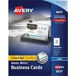 Avery Printable Business Cards, Inkjet Printers, 1,000 Cards, 2 x 3.5, Clean Edge, Heavyweight (8870)