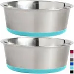 Stainless Steel Dog Bowl with Rubber Base (16 fl oz) Set of 2 Pet Feeder (Metal)