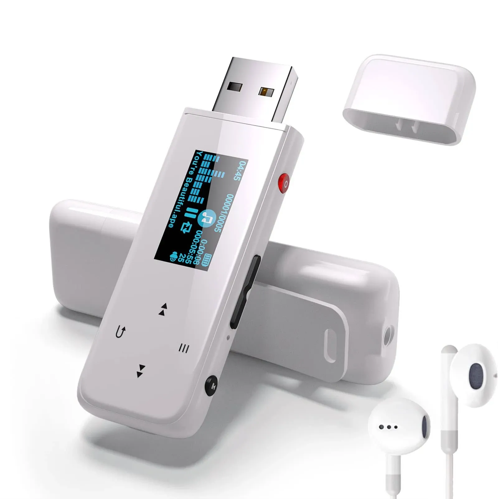 PECSU MP3 Player with Bluetooth,USB Portable Mini Music White BT, 