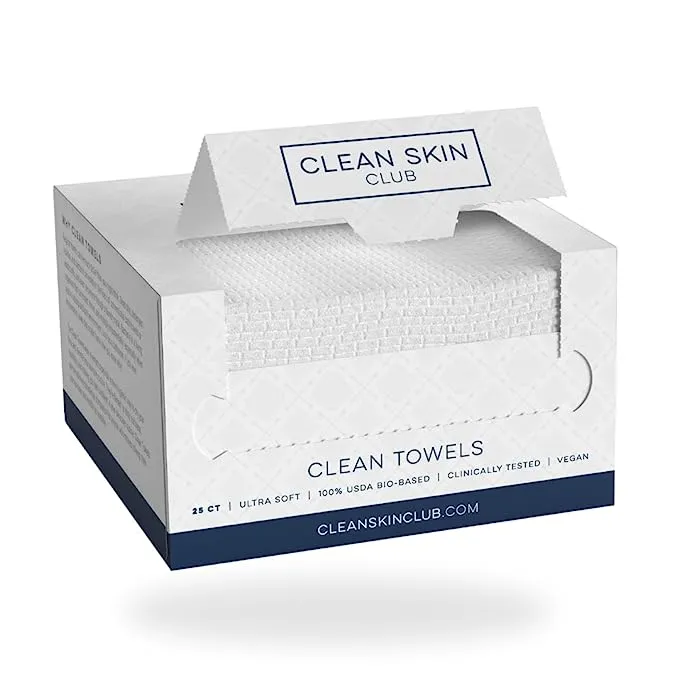 Clean Skin Club Clean Towels, 100% USDA Biobased Dermatologist Approved Face Towel, Disposable Clinically Tested Face Towelette, Facial Washcloth, Makeup Remover Dry Wipes, Ultra Soft, 50 ct, 2 packClean Skin Club Clean Towels, 100% USDA Biobased Derm…