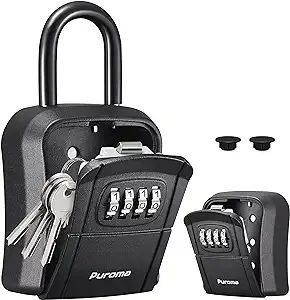 Puroma Key Lock Box, Portable Combination Lockbox Wall-Mounted Key Storage Box for House Keys, Resettable Code Safe Security LOC