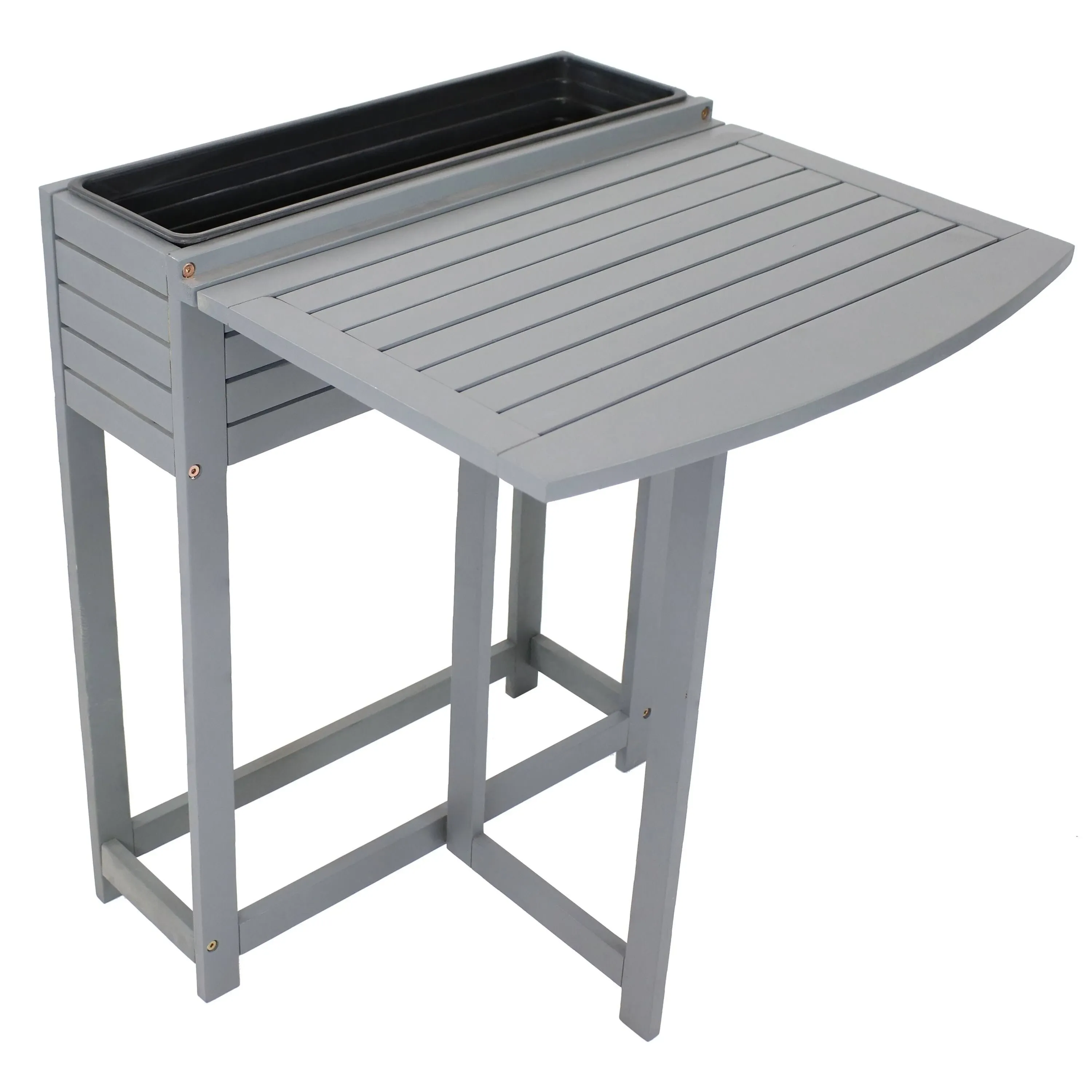 Sunnydaze Acacia Wood Folding Table with Planter Box - 30.5" H - Gray