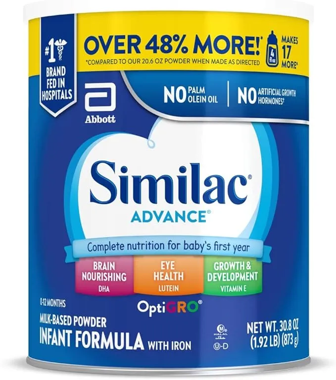 Similac Advance Infant Formula with Iron, Baby Formula Powder, 30.8-oz Value Can