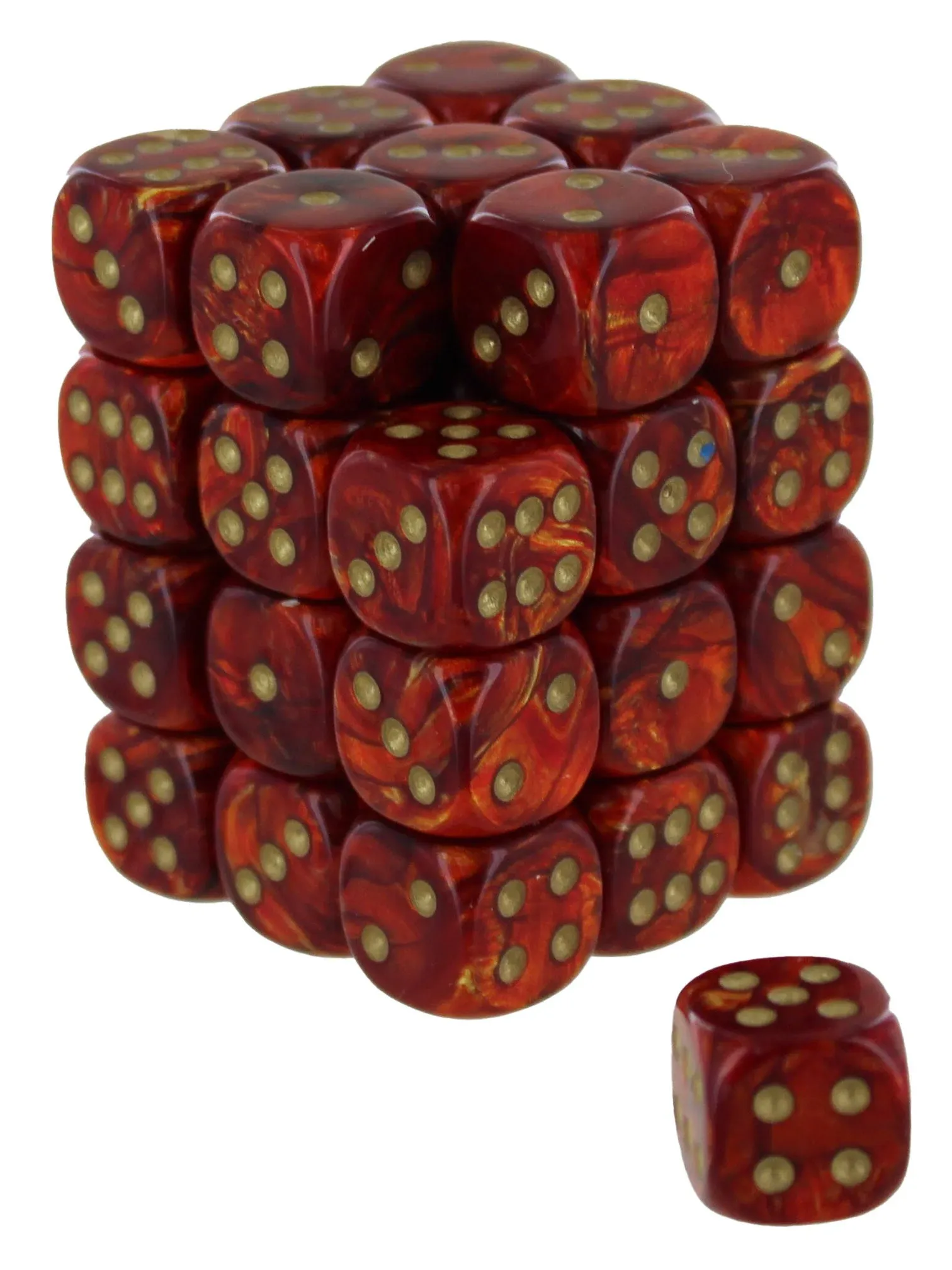 Chessex Dice D6 Sets: Scarab Scarlet with Gold - 12mm Six Sided Die 36 Block of