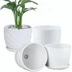 Plant Pots - 4.7 Inch Cylinder Ceramic Planters with Connected Saucer, Pots for Succuelnt and Little Snake Plants, Set of 4, White