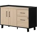 South Shore Kozack 2-Drawer Credenza with Doors, Soft Elm and Matte Black