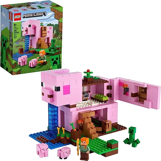 LEGO Minecraft The Pig House, 21170 with Alex, Creeper and 2 Pig Figures, Animal Building Toy, Great Gift for Kids, Boys & Girls Ages 8+