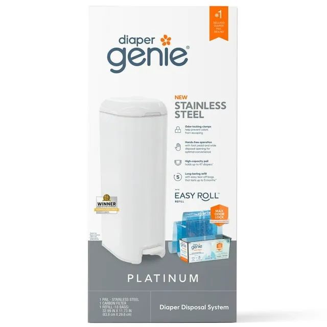 Diaper Genie Platinum Diaper Pail, White