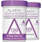 Almay Biodegradable Longwear & Waterproof Eye Makeup Remover Pads, Hypoallergenic, Cruelty Free, Fragrance Free Cleansing Wipes, 2 Pack