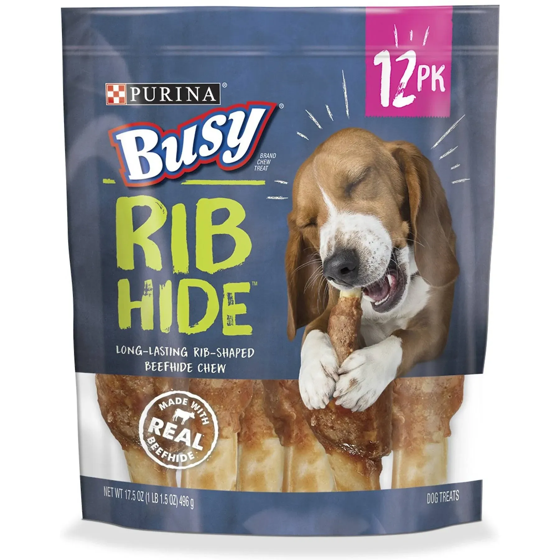 PURINA Busy Small/Medium Breed Dog Rawhide Treat, Rib Hide - 12 ct. PouchPURINA Busy Small/Medium Breed Dog Rawhide Treat, Rib Hide - 12 ct. Pouch