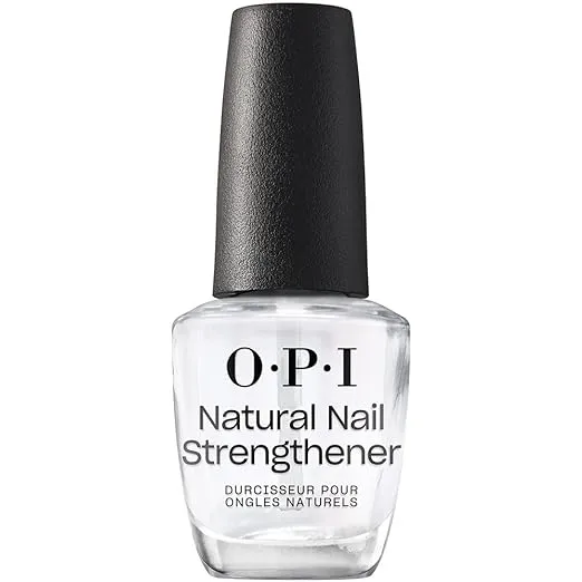 OPI Natural Nail Strengthener, Vegan Formula, Infused with Vitamin A & E, Helps Prevent Discoloration, Strengthens Nails, Clear, 0.5 fl oz