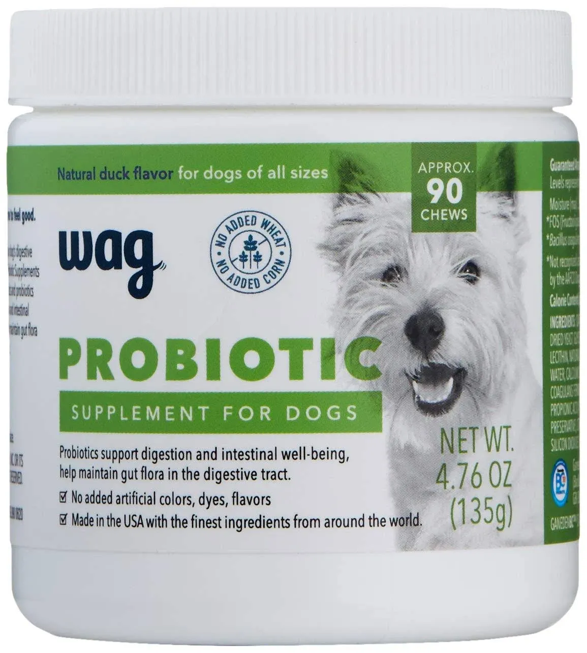 Amazon Brand - Probiotic Supplement Chews for Dogs, Natural Duck Flavor, 90 c...