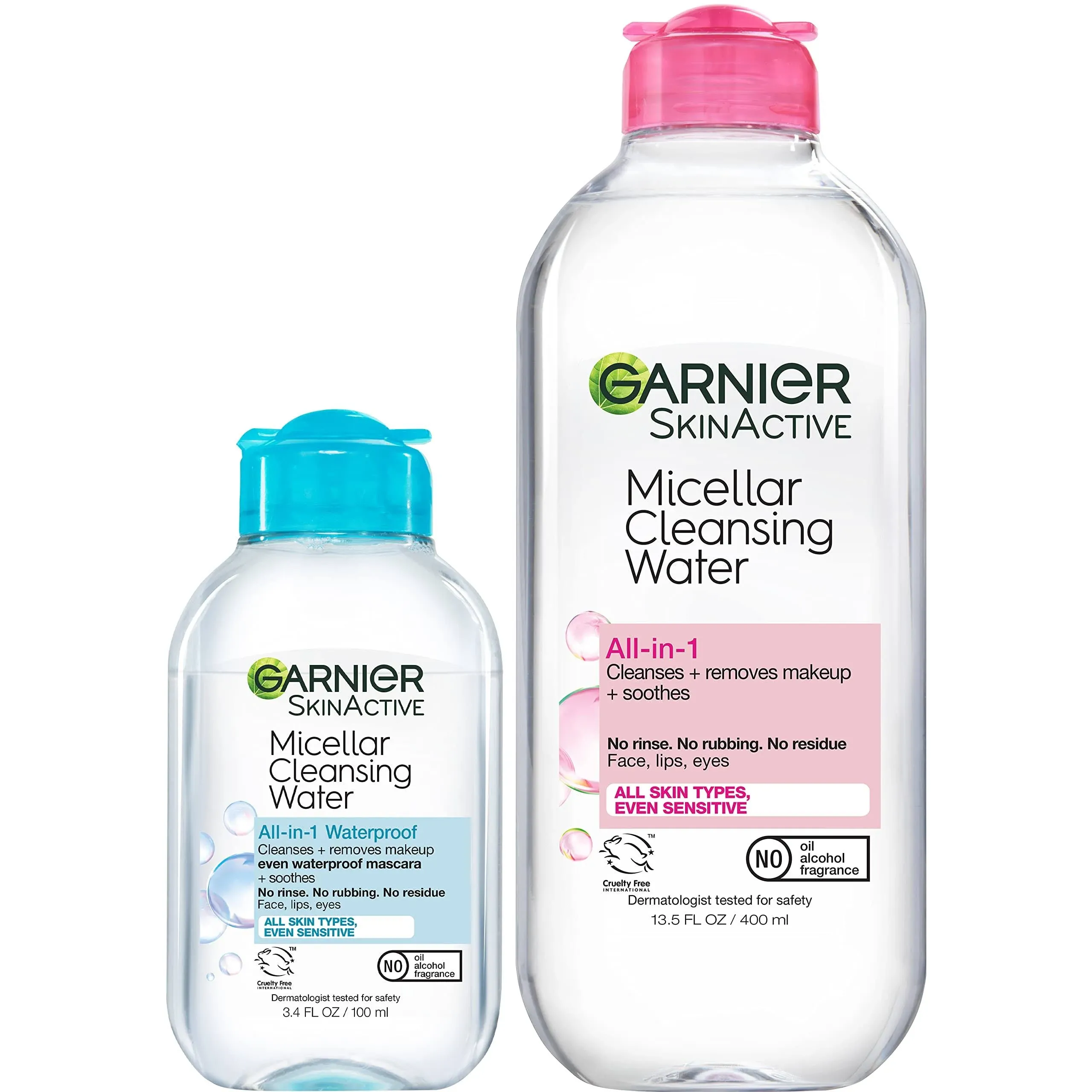 Garnier SkinActive Micellar Cleansing Water for All Skin Types 13.5 fl oz + Micellar Cleansing Water for Waterproof Makeup 3.4 fl oz