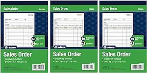 Adams Sales Order Book, 2-Part, Carbonless, White/Canary, 5-9/16 x 8-7/16 inches, 50 Sets per Book (DC5805) (12 Pack) 