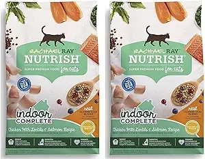 Nutrish Rachael Ray Indoor Complete Natural Dry Cat Food, Chicken with Lentils & Salmon Recipe, 3 lbs (Pack of 2)