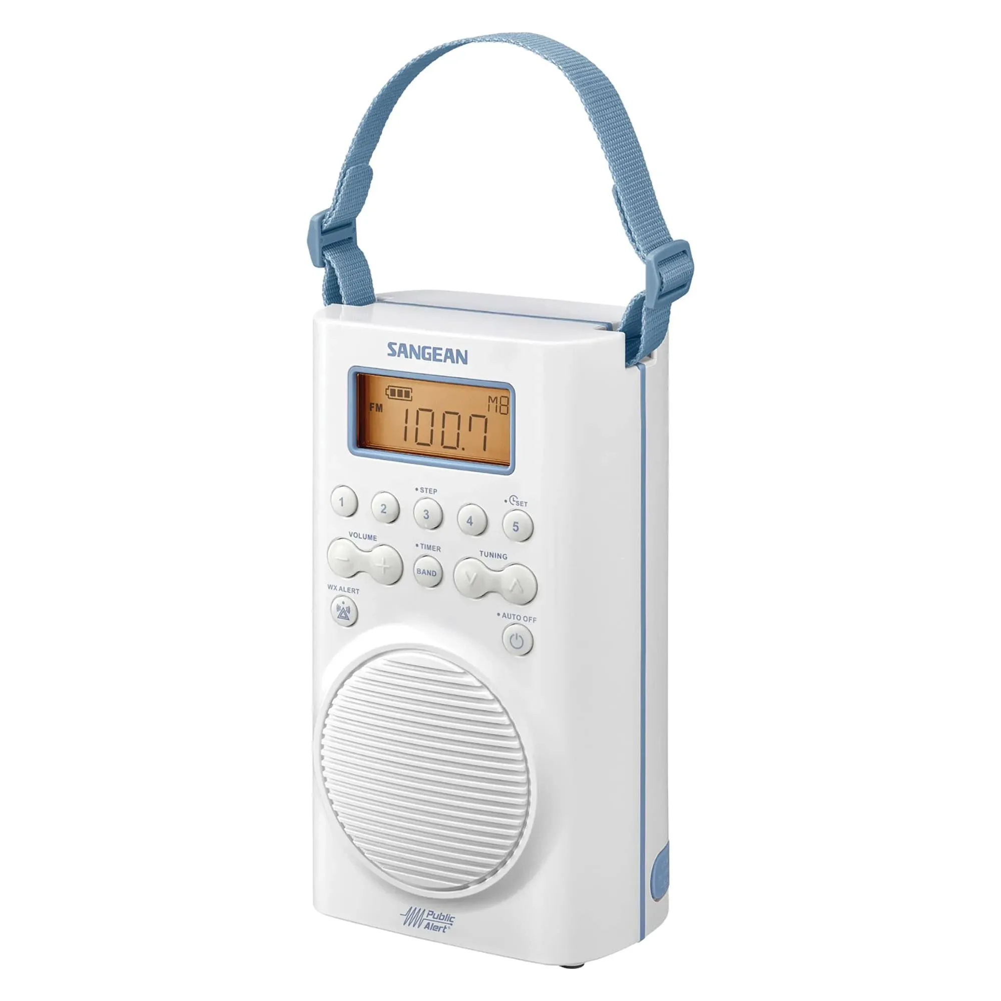 Sangean H205 AM/FM Weather Alert Waterproof Shower Radio White 6.14x 4.01x 9.72