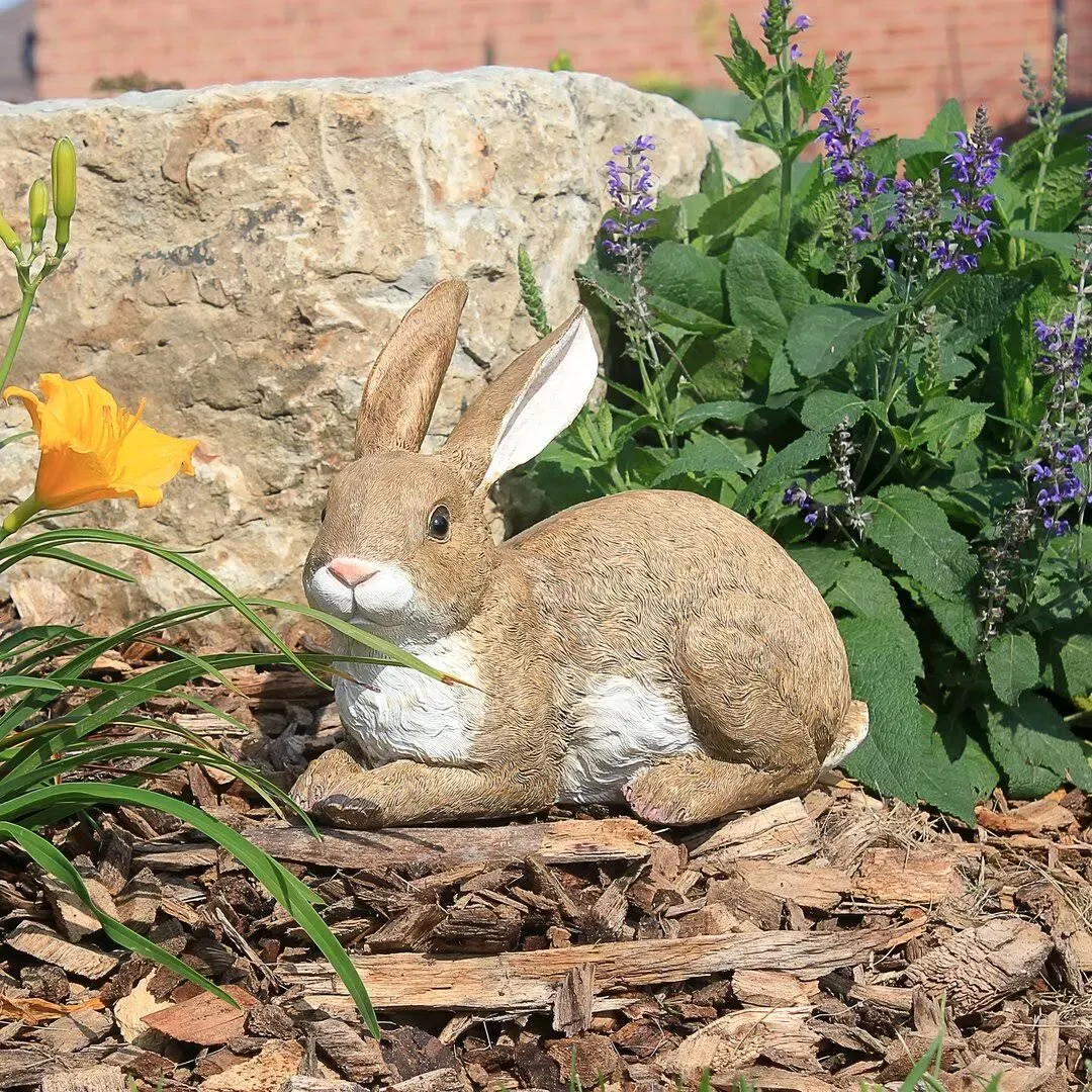 Bashful, the Bunny, Lying Down Garden Rabbit Statue: Set of Two