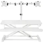 Vivo White 32" Standing Desk Riser with Adjustable Dual 13" to 30" Monitor Mount