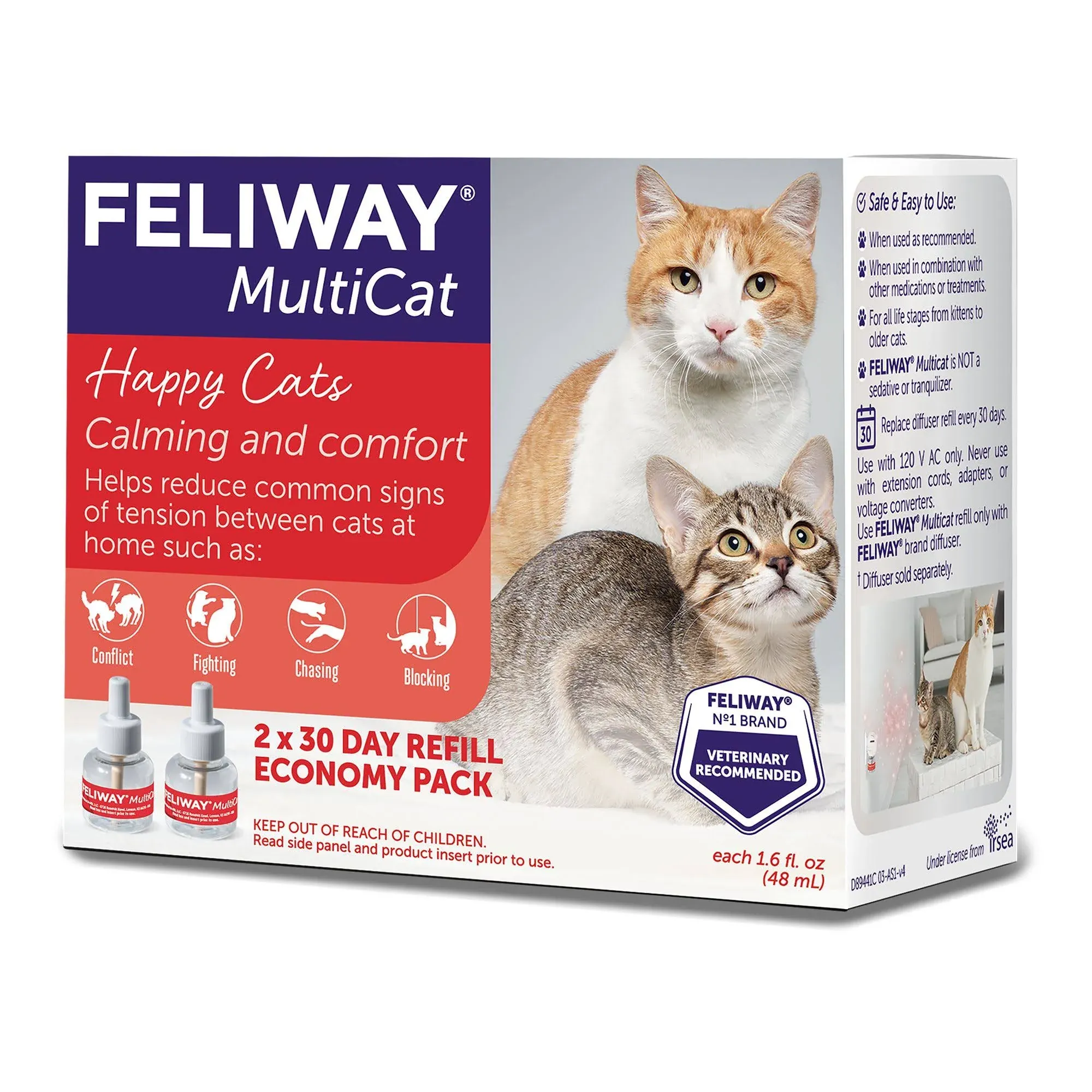 Feliway MultiCat Diffuser Refill - 2 Pack (48ml Each)