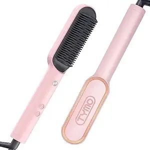 TYMO Ring Hair Straightener Brush – Hair Straightening Iron with Built-in Comb, 20s Fast Heating & 5 Temp Settings & Anti-Scald, Perfect for Professional Salon at Home, Sakura Pink