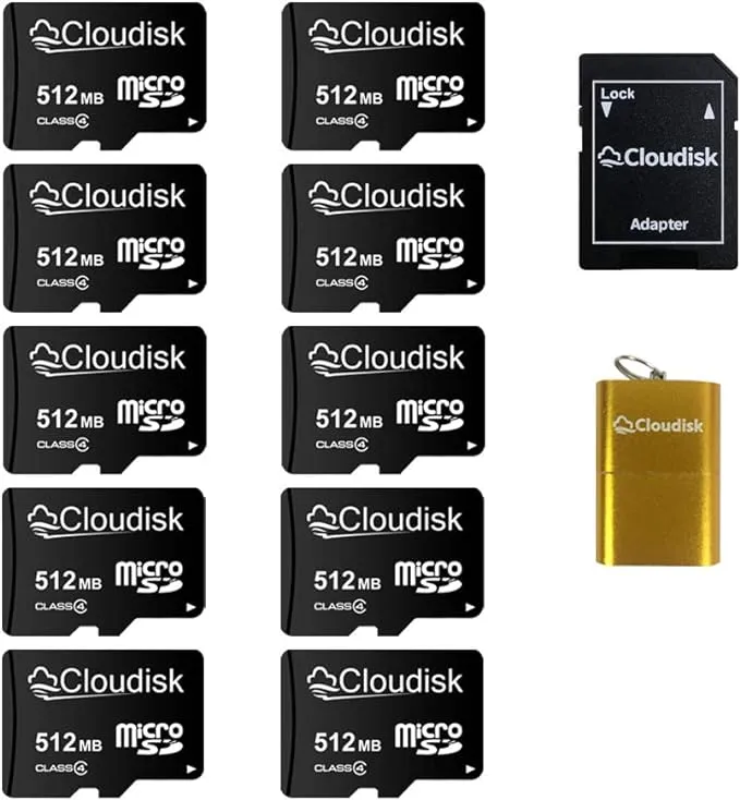 Clodisk Small Capacity 10 Pack Micro SD Card 512MB Bulk Pack (Not GB) with microSD Adapter Card Reader Memory Card Special for Small Data, Files, ADV