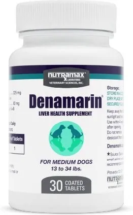 Nutramax Denamarin with S-Adenosylmethionine & Silybin Tablets Liver Supplement for Medium Dogs