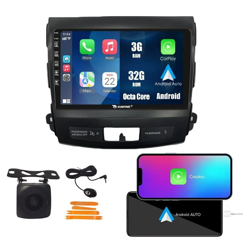 Kunfine Car CarPlay Android Auto Navigation Stereo GPS Radio Reverse Camera ...