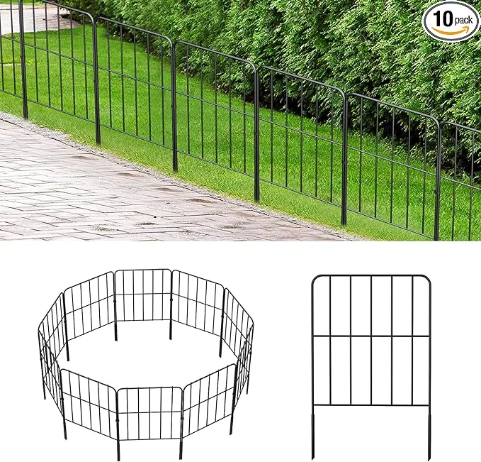 OUSHENG Decorative Garden Fence 10 Pack, Total 10ft (L) x 24in (H) Rustproof Metal Wire Fencing Border Animal Barrier, Flower Edging for Landscape