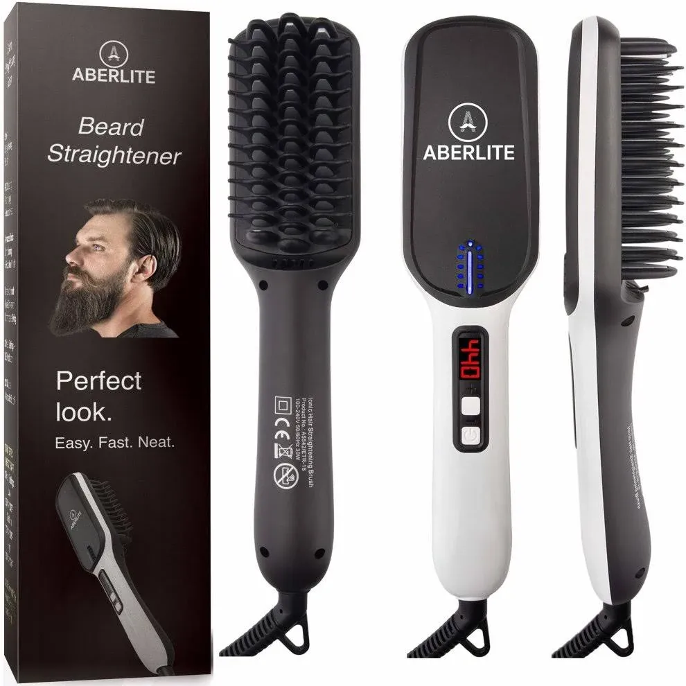 Aberlite Beard Straightener for Men - Beard Straightening Heat Brush Comb Ionic