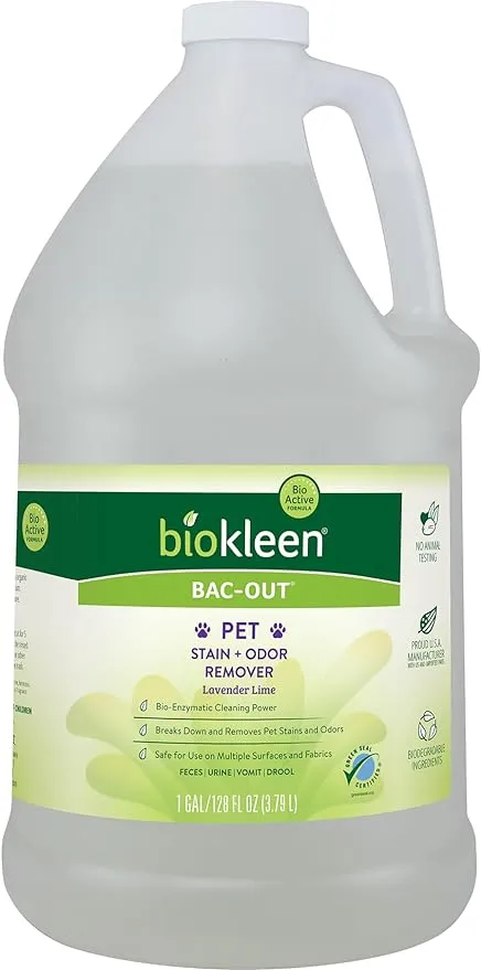 Biokleen Bac-Out Pet Stain Remover - 1 Gallon - Enzymatic, Natural, Destroys Stains & Odors Safely, for Pet Stains on Carpets - Eco-Friendly, Plant-Based