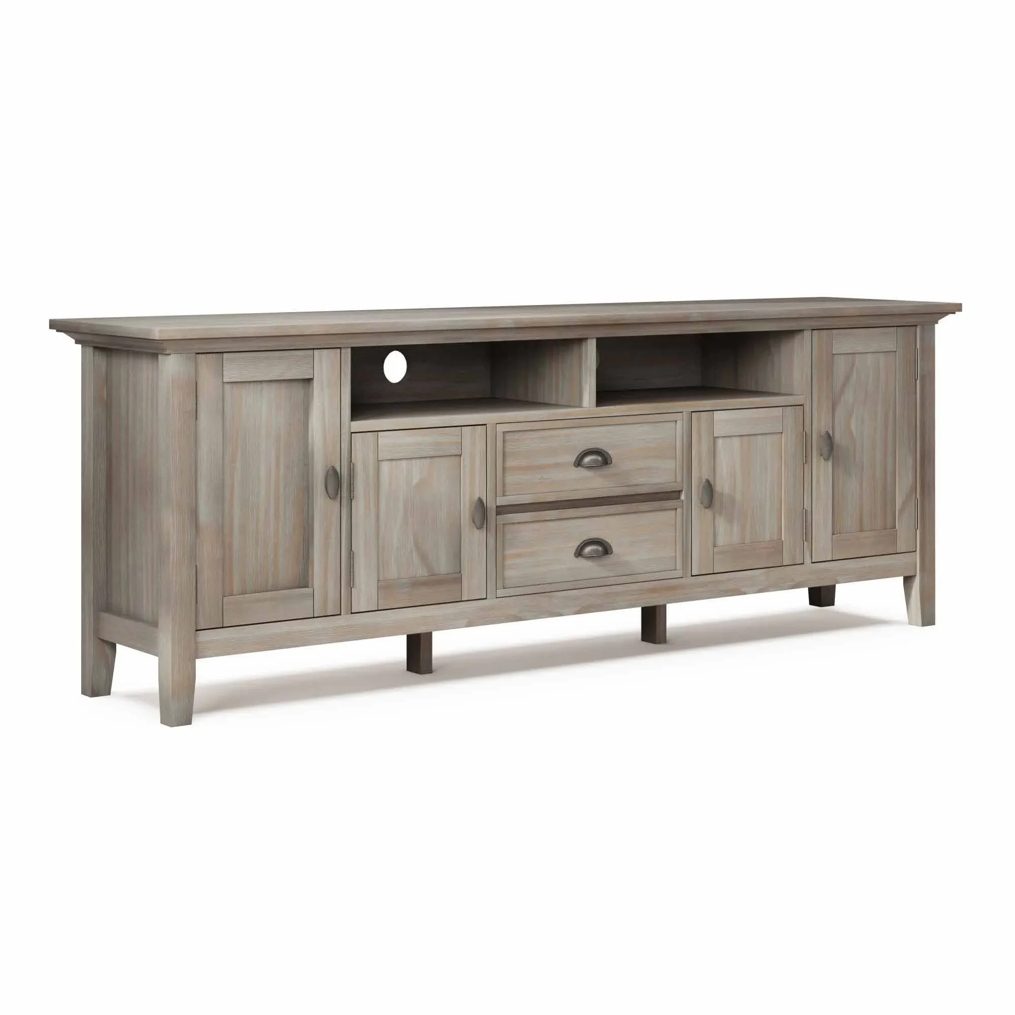 Simpli Home Redmond Solid Wood 72" TV Media Stand in Distressed Grey