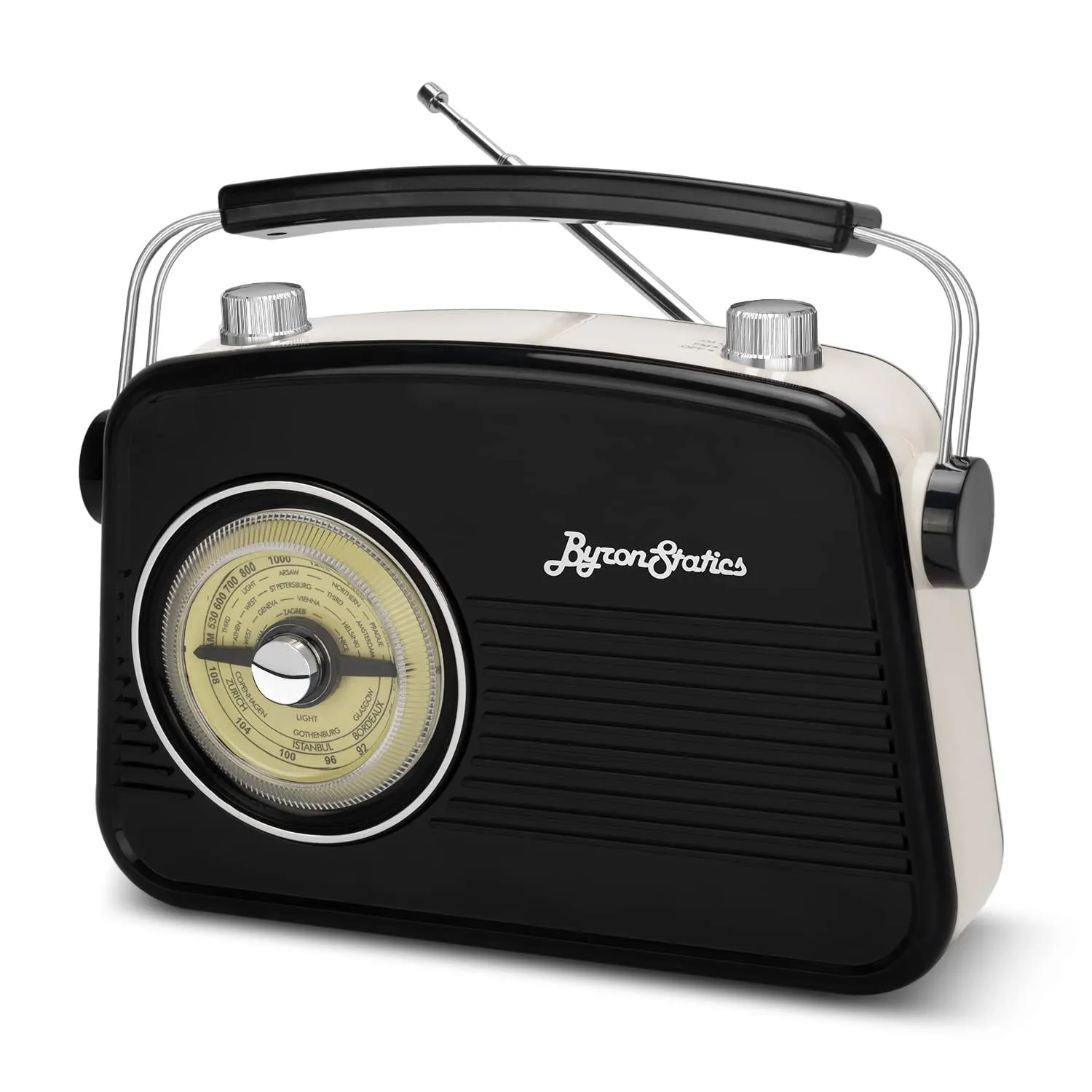 ByronStatics Black AM FM Radio Portable - Small Radio Vintage/Retro with Larg...