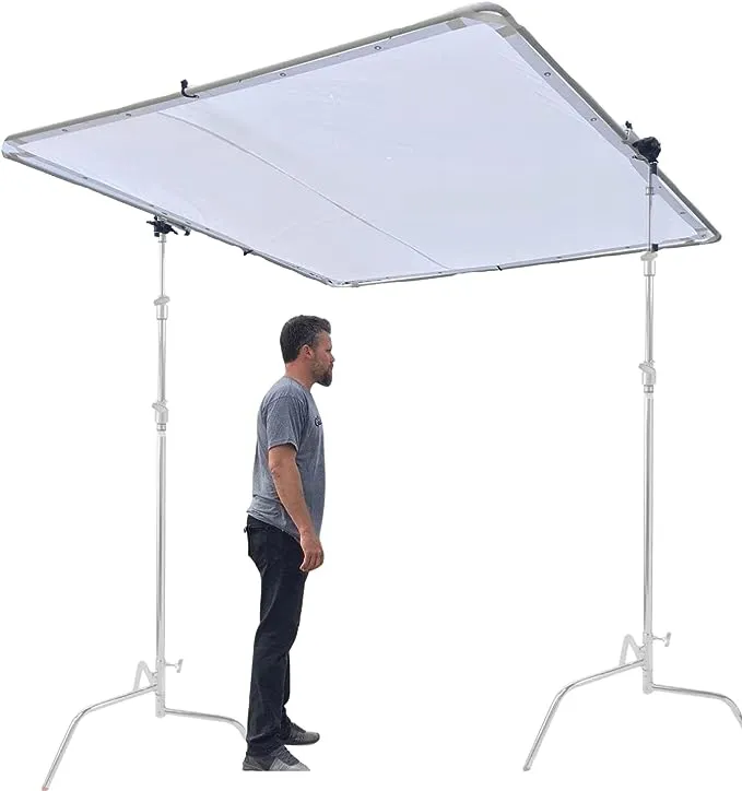 Glide Gear BFS 100 Butterfly Scrim Diffuser – Modular 4x4ft, 6x6ft, 8x8ft Light Diffuser with Quick Assembly, 3 Nylon Silk Scrims, Aluminum Frame, and C-Stand Pole Clamps for Photography & Video