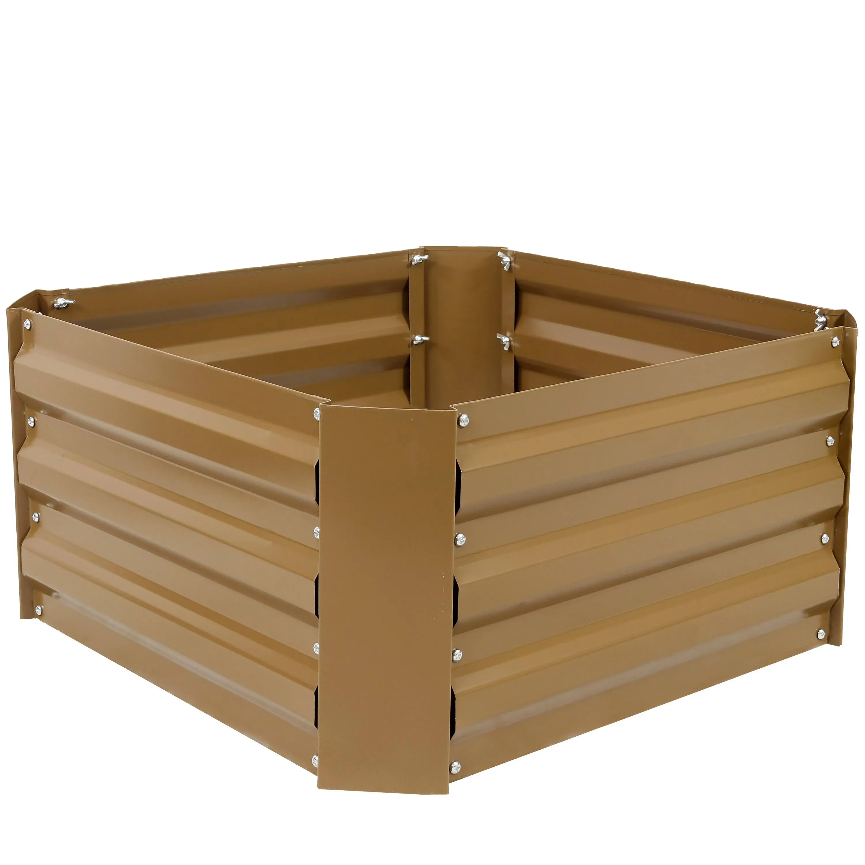 Sunnydaze Galvanized Steel Square Raised Garden Bed - 24 in - Brown